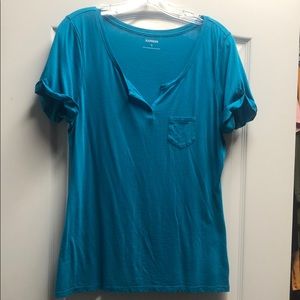 Express teal blue pocket tee